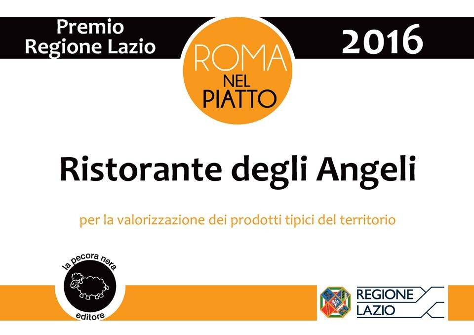Premio Regione Lazio - Tra i primi 14 Ristoranti del Lazio